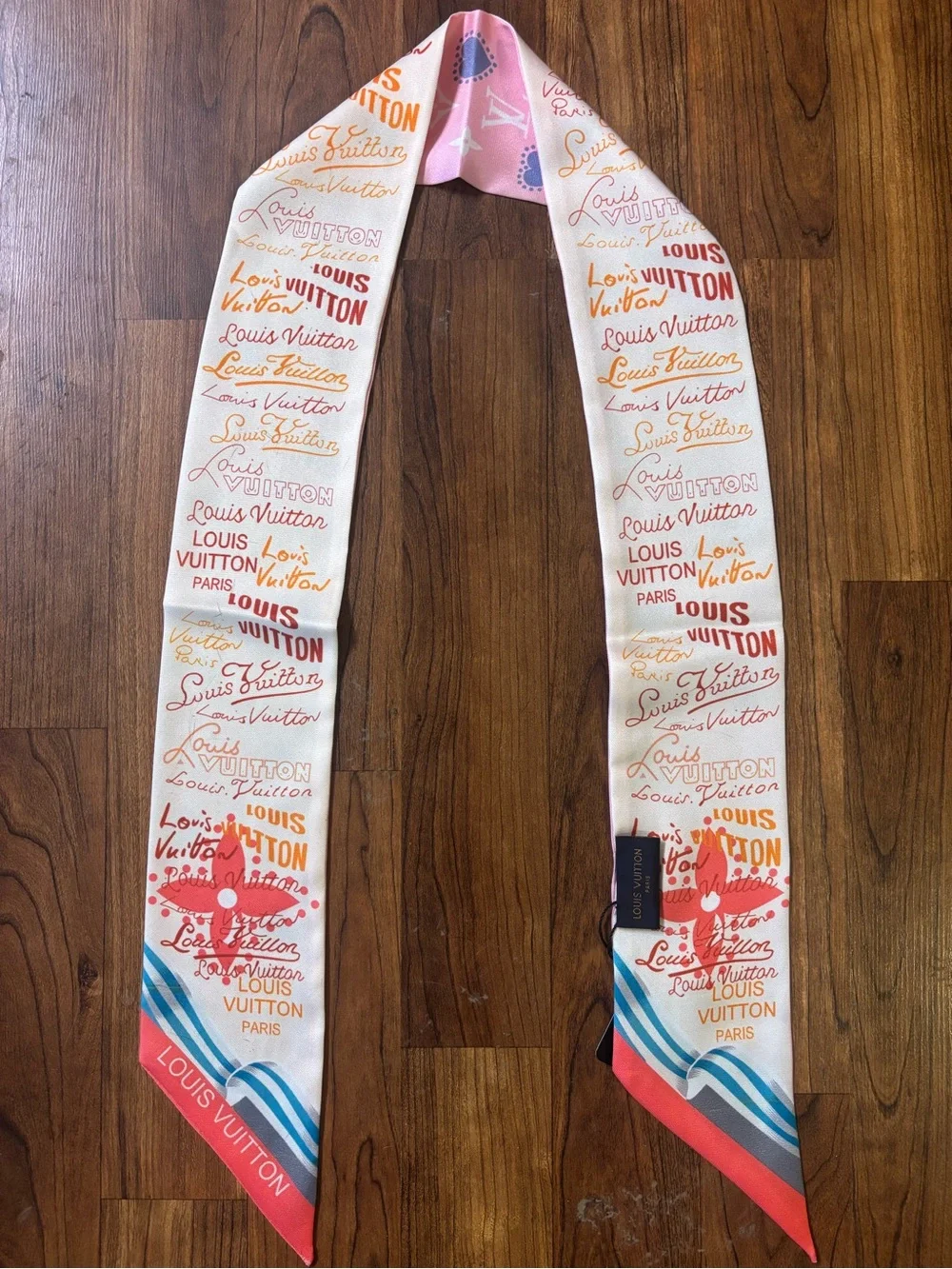 Pink Heart Print Silk Twilly Scarf Bag Scarf